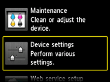 Setup screen: Select Device settings